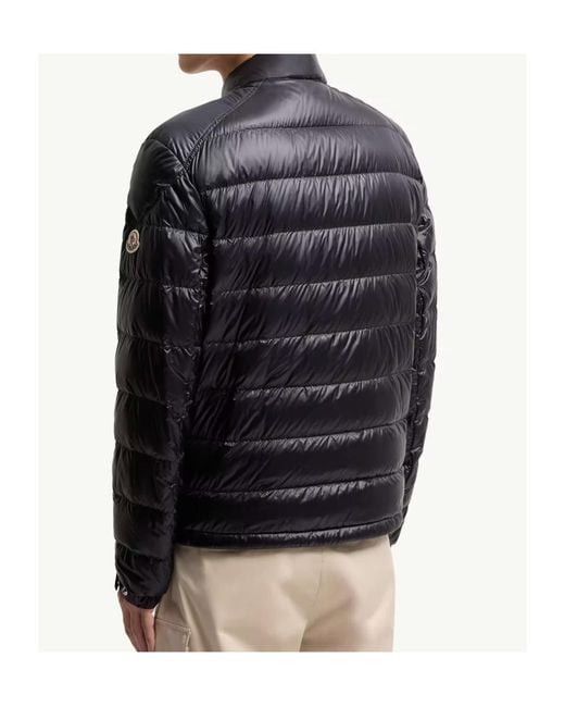 Moncler Blue Shiny Button-Up Padded Jacket for men