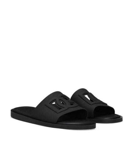Dolce & Gabbana Black Logo Embossed Slides for men