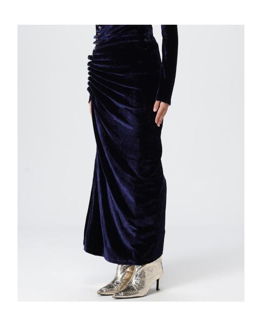 Rabanne Blue Ruched Velvet Midi Skirt