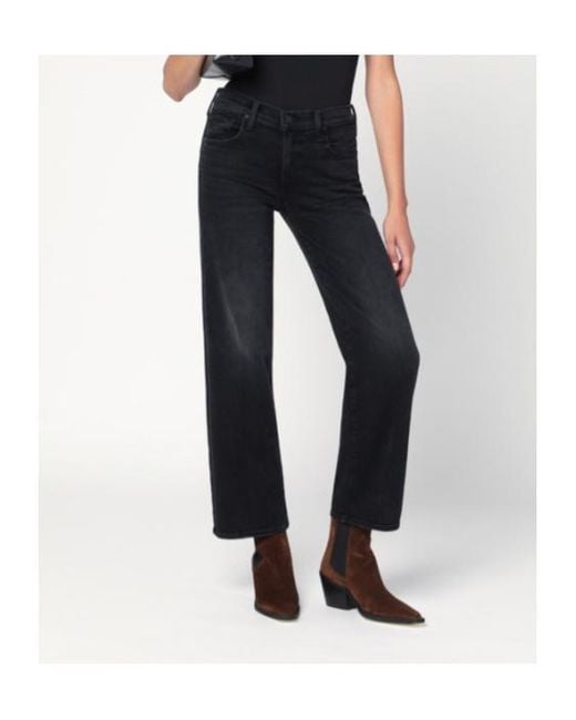 Mother Black Mid-Rise Rambler Zip Flood Jeans