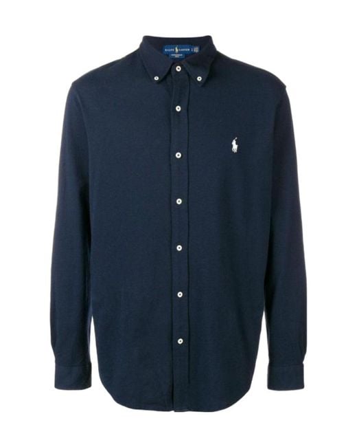 Ralph Lauren Blue Logo Button-Down Collar Shirt With Long Sleeves for men