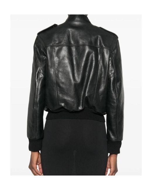 Tom Ford Black Epaulette-Detail Leather Jacket