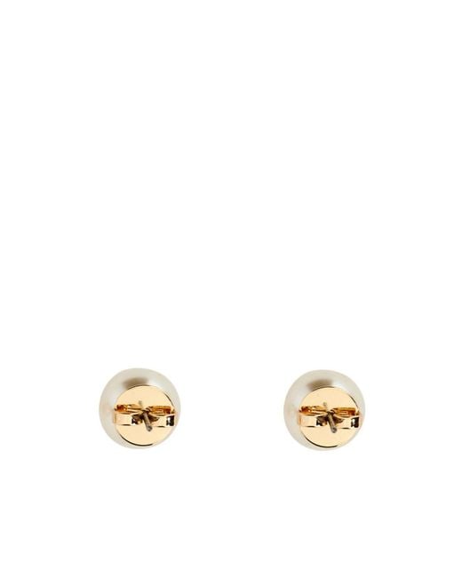 Tory Burch Metallic Kira Logo Plaque Pearl Earrings