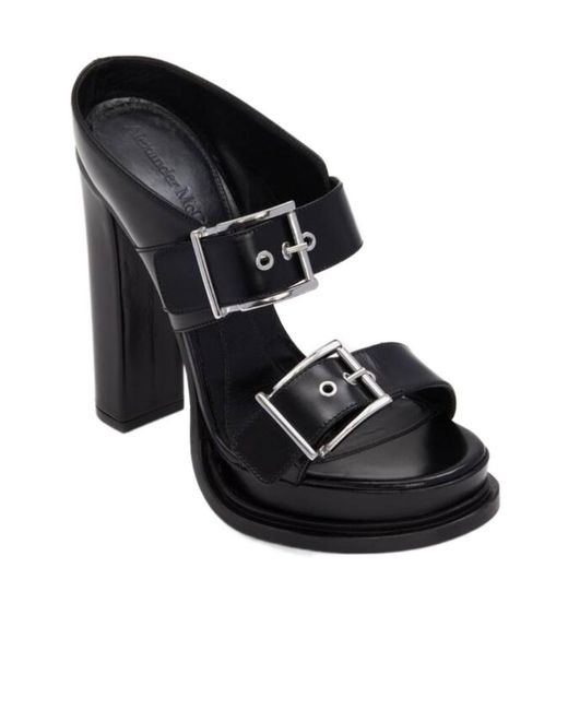 McQueen Black Slip-On Platform Sandals