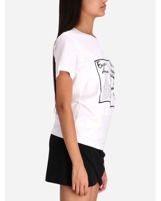 Emporio Armani White Illustration-Print T-Shirt