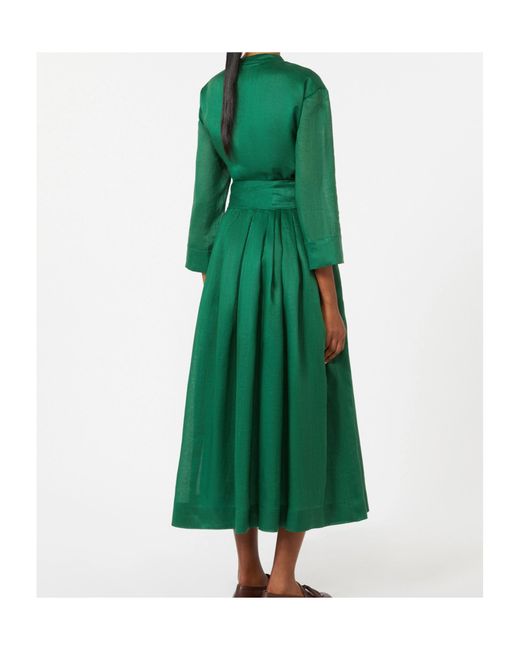 Max Mara Green Ramie Midi Shirt Dress