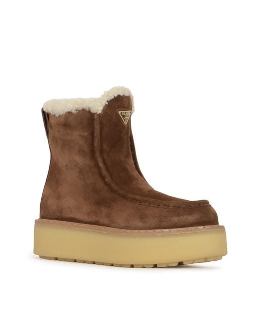 Prada Brown Round-Toe Ankle Boots