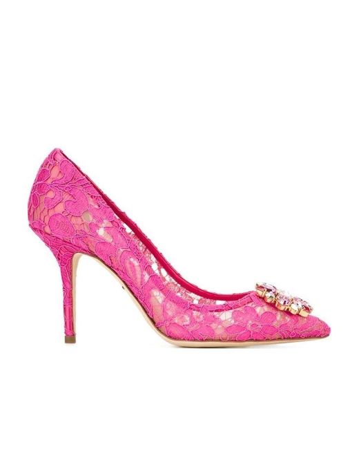 Dolce & Gabbana Pink Bellucci Embellished Lace Stilettos