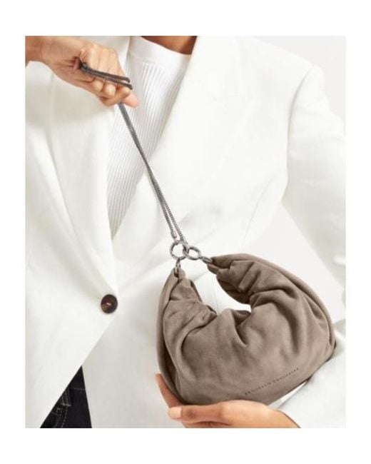 Brunello Cucinelli Metallic Brioche Precious Chain Hobo Bag