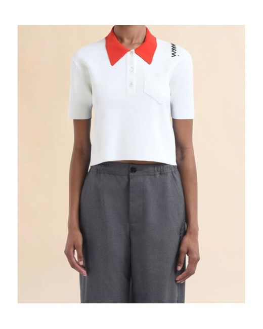 Marni White Technical Viscose Polo With Contrasting Back Panel