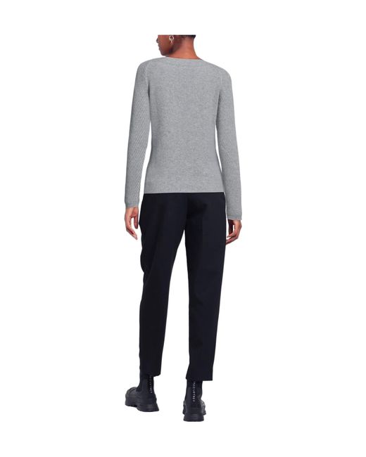 Max Mara Gray Solid-Color Knitted Long-Sleeve Crew Neck Sweater