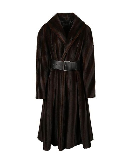 Balenciaga Black A-Line Faux Fur Coat