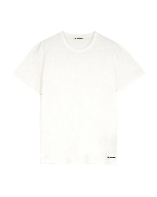 Jil Sander White Logo Printed Crewneck T-Shirt for men