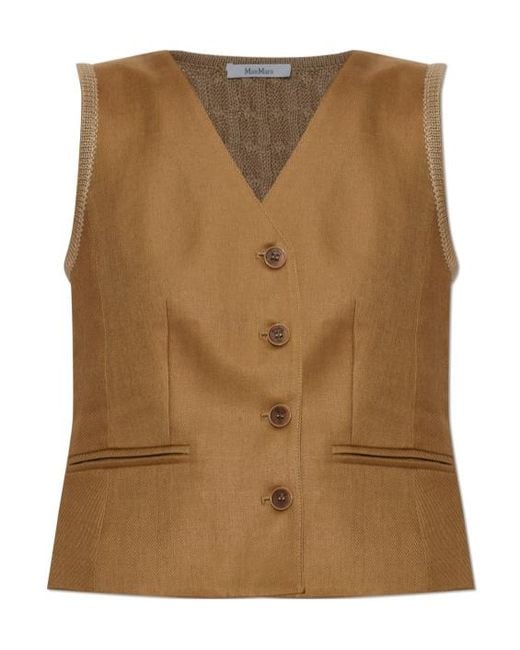 Max Mara Brown Calibri Button-Up V-Neck Gilet