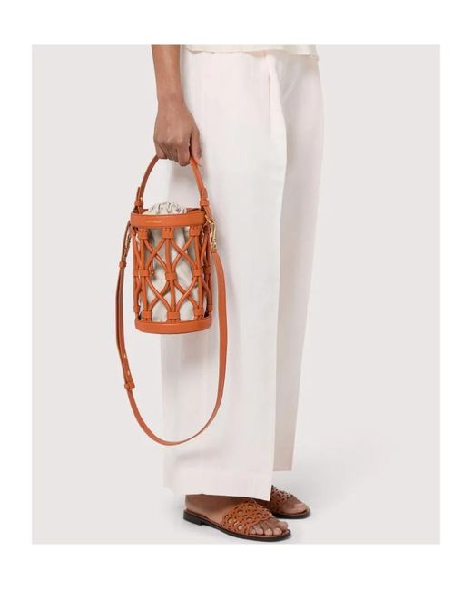 Coccinelle Orange Woven Bucket Bag