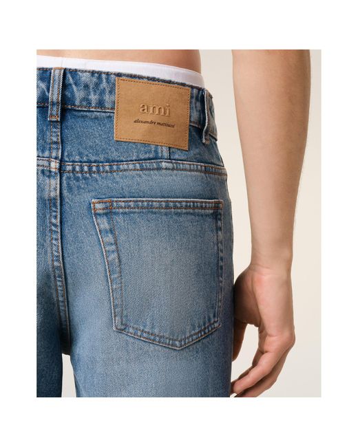 AMI Blue Ami Logo Patch Tapered Fit Jeans for men