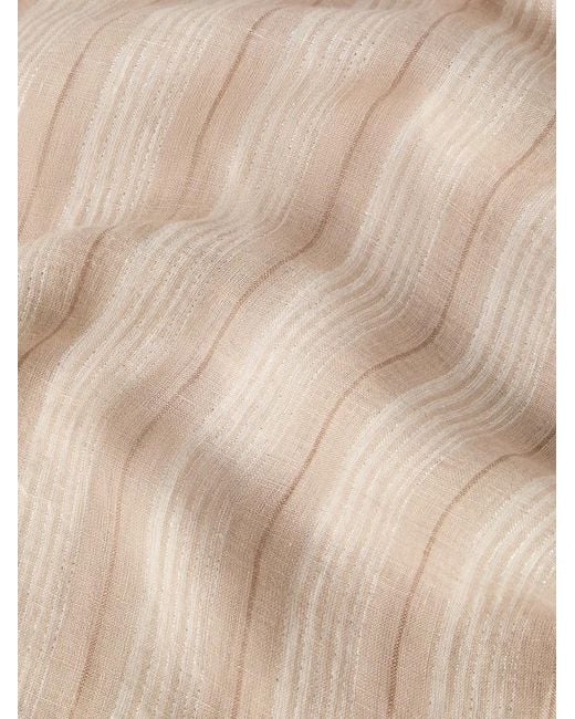 Brunello Cucinelli Natural Linen Scarf With Sparkling Regimental Stripes