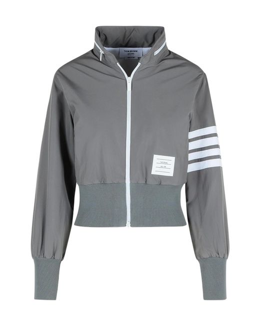 Thom Browne Gray Zip-Up Hooded Jacket
