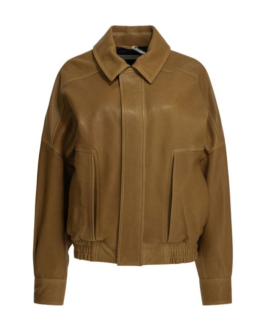 Nour Hammour Green Long-Sleeved Leather Jacket
