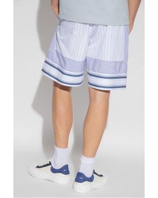 McQueen Blue Logo Embroidered Striped Shorts for men