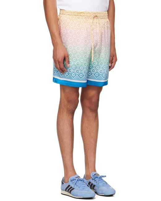 Casablanca Blue Mid-Rise Monogram-Printed Deck Shorts for men