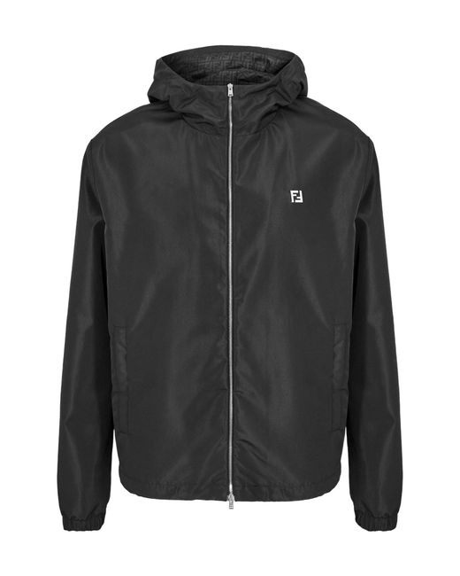 Fendi Black Hooded Windbreaker for men