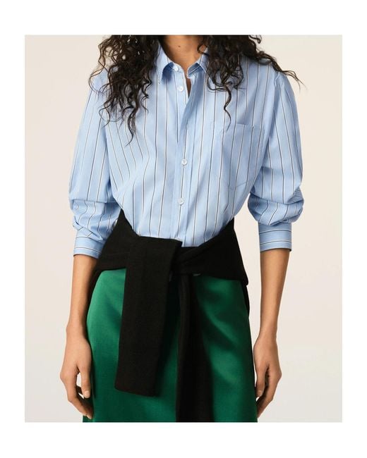 AMI Blue Striped Cotton Cropped Shirt