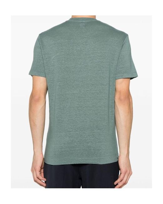Fedeli Green Flex Linen Crew Neck T-Shirt for men