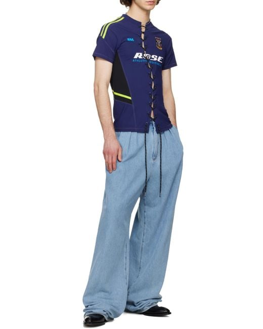 Martine Rose Blue Lace-Up Logo-Print T-Shirt