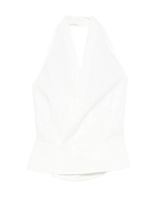 St. Agni White Halter Tie-Back Top