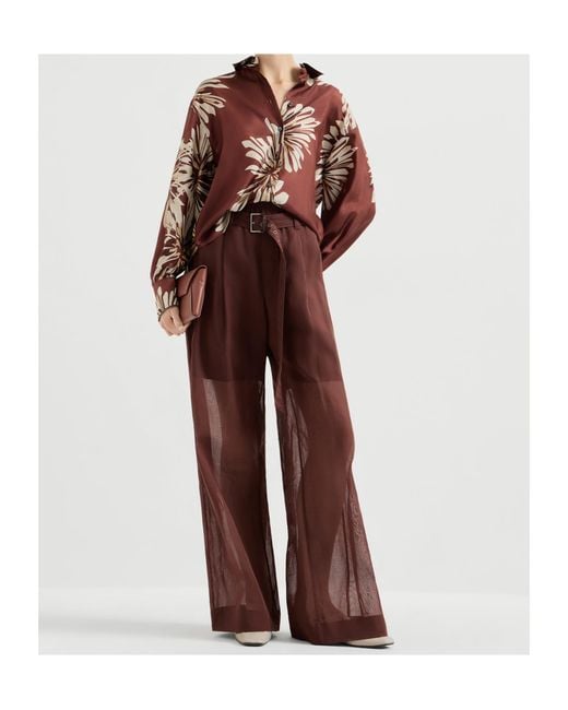 Brunello Cucinelli Purple Cotton Organza Belted Trousers