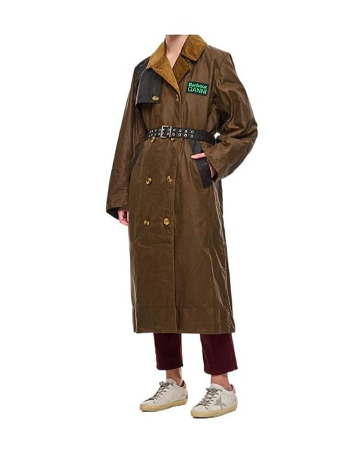 Barbour Brown X Ganni Waxed Trench Coat