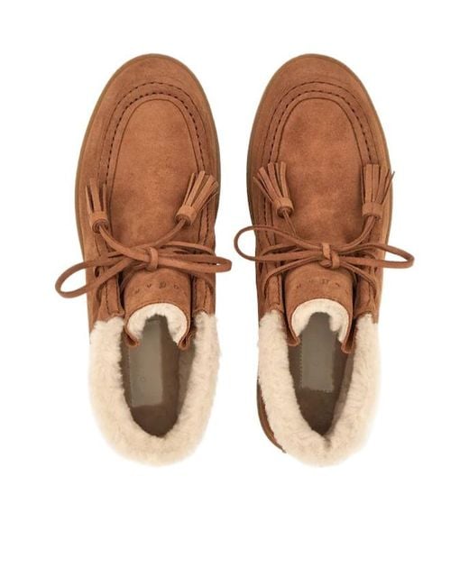 Hogan Brown Lace-Up Round Toe Boots