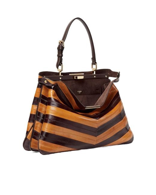 Fendi Brown Peekaboo Soft Large Two-Tone Inlaid Hagfish Leather Bag