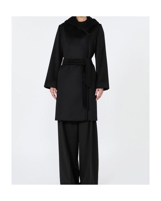 Max Mara Black Belted Hooded Coat