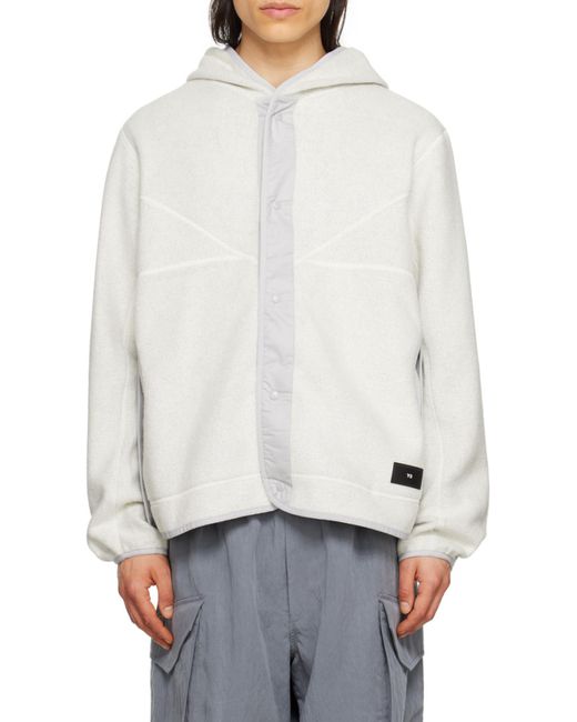 Y-3 White Fleece Hooded Jacket for men