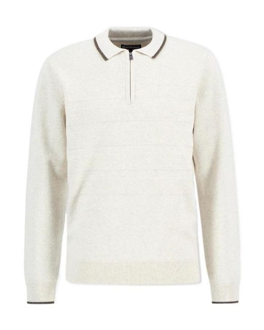 Barbour White Long-Sleeved Knit Polo Shirt for men