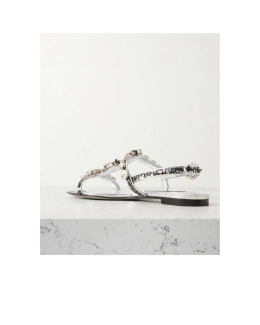 Dolce & Gabbana White Crystal-Embellished Sandals