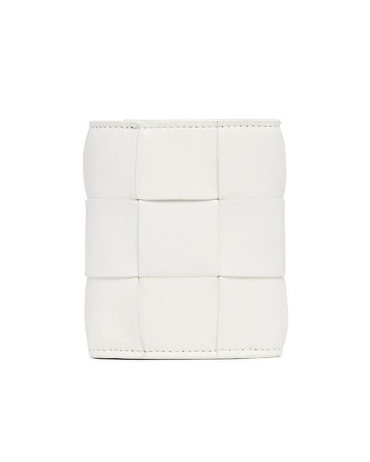 Bottega Veneta White Small Cassette Tri-Fold Zip Wallet