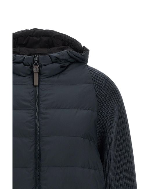 Brunello Cucinelli Blue Shiny Zipped Pull Down Jacket