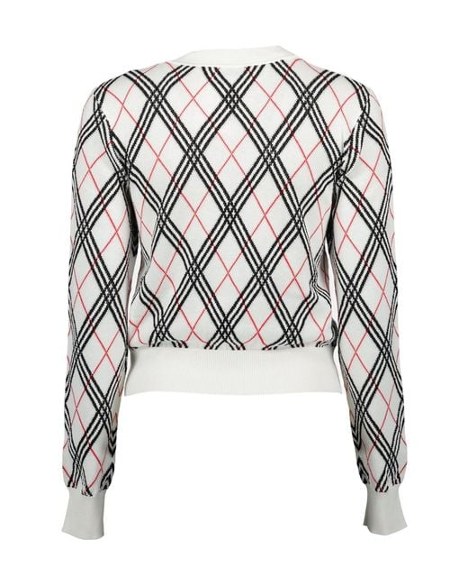 Burberry White Checked Knit Jumper