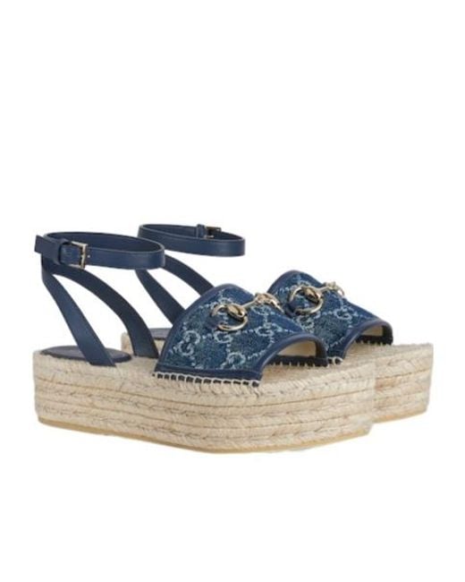 Gucci Blue Flatform Espadrille With Horsebit