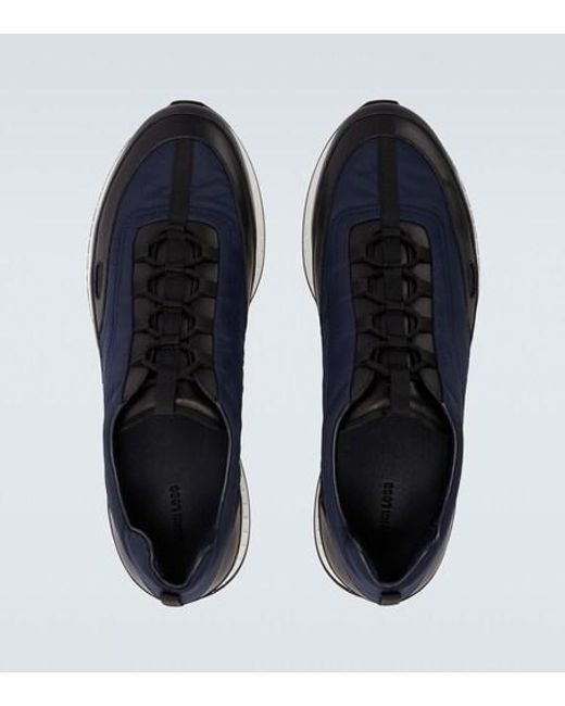 John Lobb Blue Leather-Trimmed Slip-On Sneakers for men