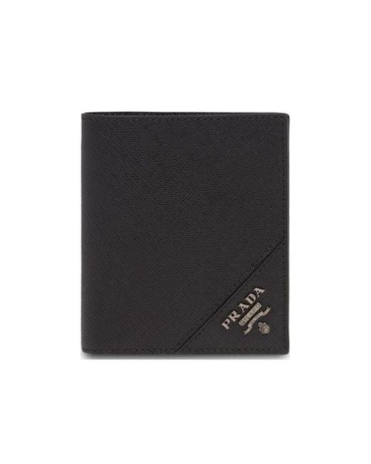 Prada Black Logo Plaque Bi-Fold Wallet for men