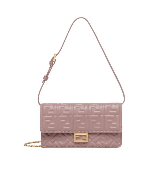 Fendi Pink Baguette Wallet On Chain Crossbody Bag
