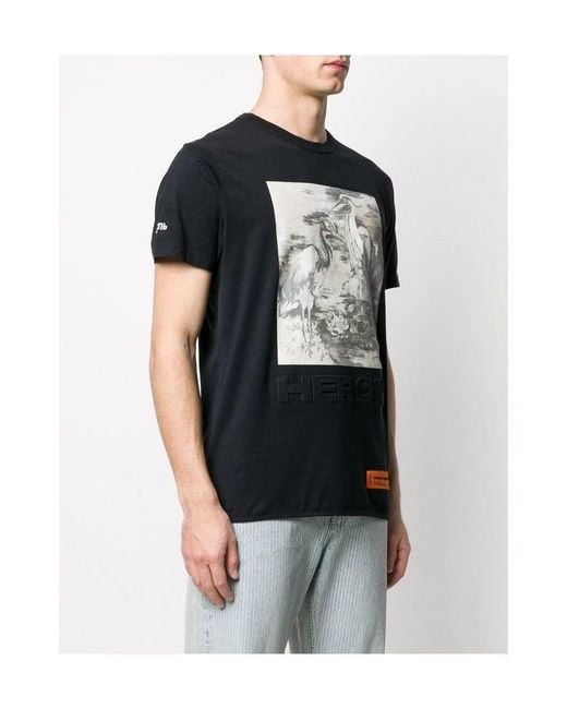 Heron Preston Black Crew Neck Heron Print T-Shirt for men