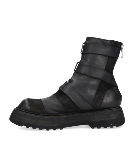 Guidi Black Buckled Strap Boots for men