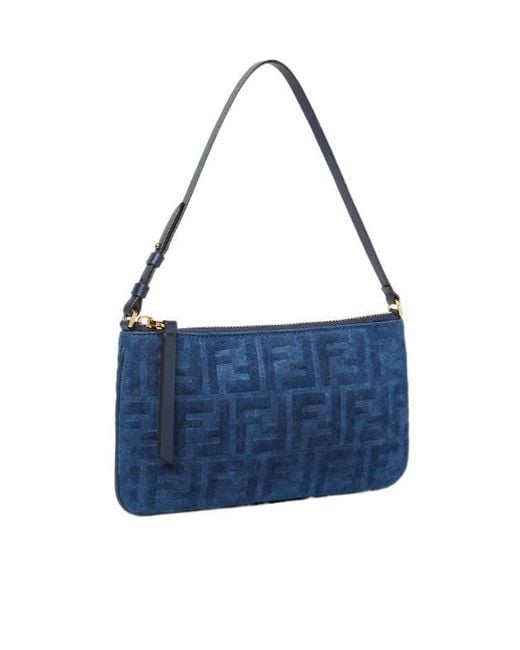 Fendi Blue Flat Baguette Pouch