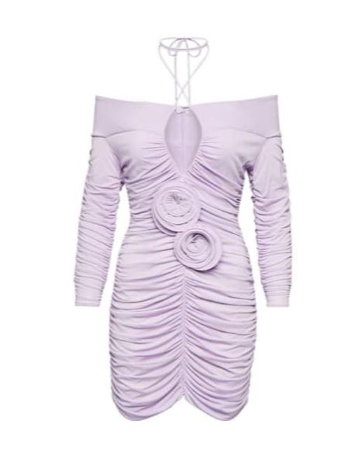 Magda Butrym Purple Ruched Off-Shoulder Minidress