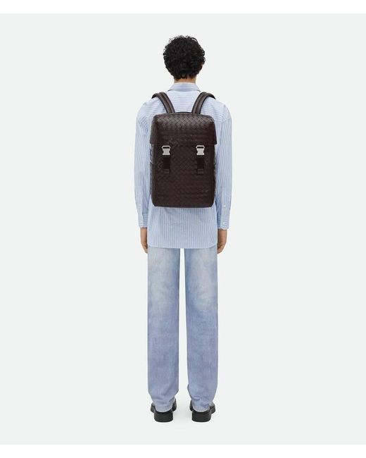 Bottega Veneta Black Intrecciato Flap Backpack for men